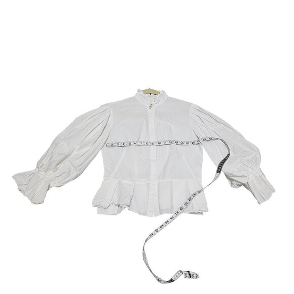 Beulah White Cotton Ruffled Blouse With Puff Sleeves & Pearl Button Accents Size - Picture 7 of 7